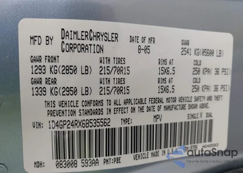 2006 Dodge Grand Caravan Se from USA, damaged, VIN 1D4GP24RX6B535562